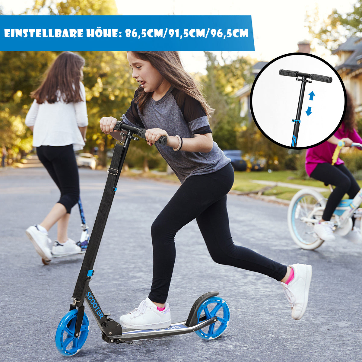 Scooter – Roller hopfällbar höjdjusterbar lastkapacitet med LED hjul – 100 kg 2 – Blå