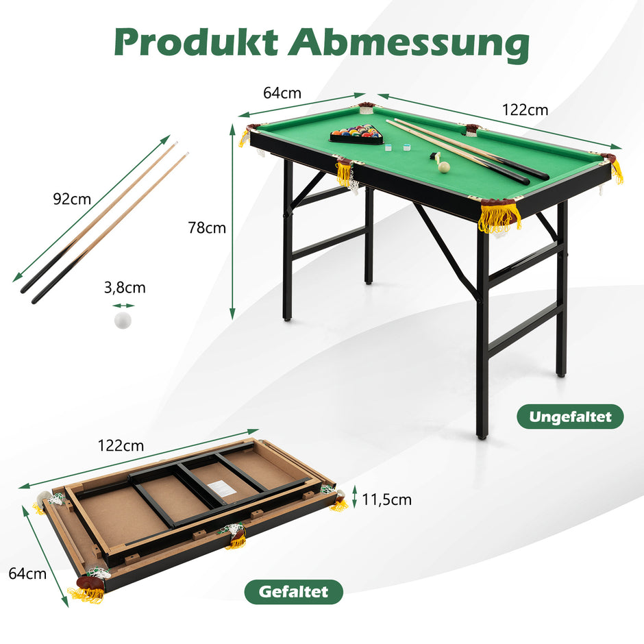 Fällbart – biljardbord med tillbehörsset poolbord köer kritor triangel och borste – 2 2 122 x 64 x 78 cm – Grön