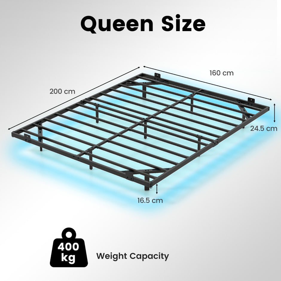 Queen – Size Svängsängsställning mit LED Belysning Modern Sängställning av Metall – 160 x 200 cm – Svart