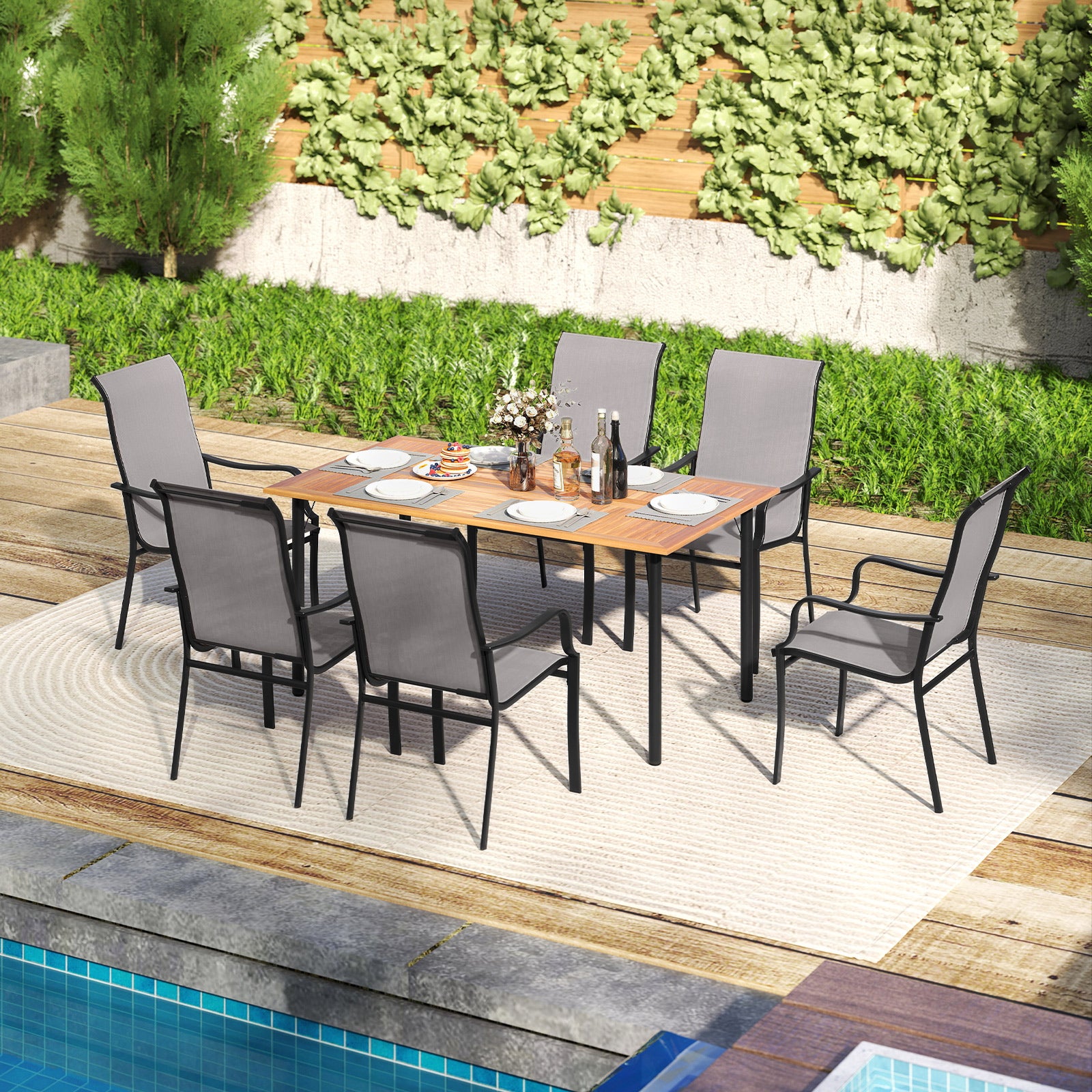 pack – trädgårdsstolar med hög ryggstöd, belastningskapacitet upp till kg, terrassstolar – 2 150 – Grå