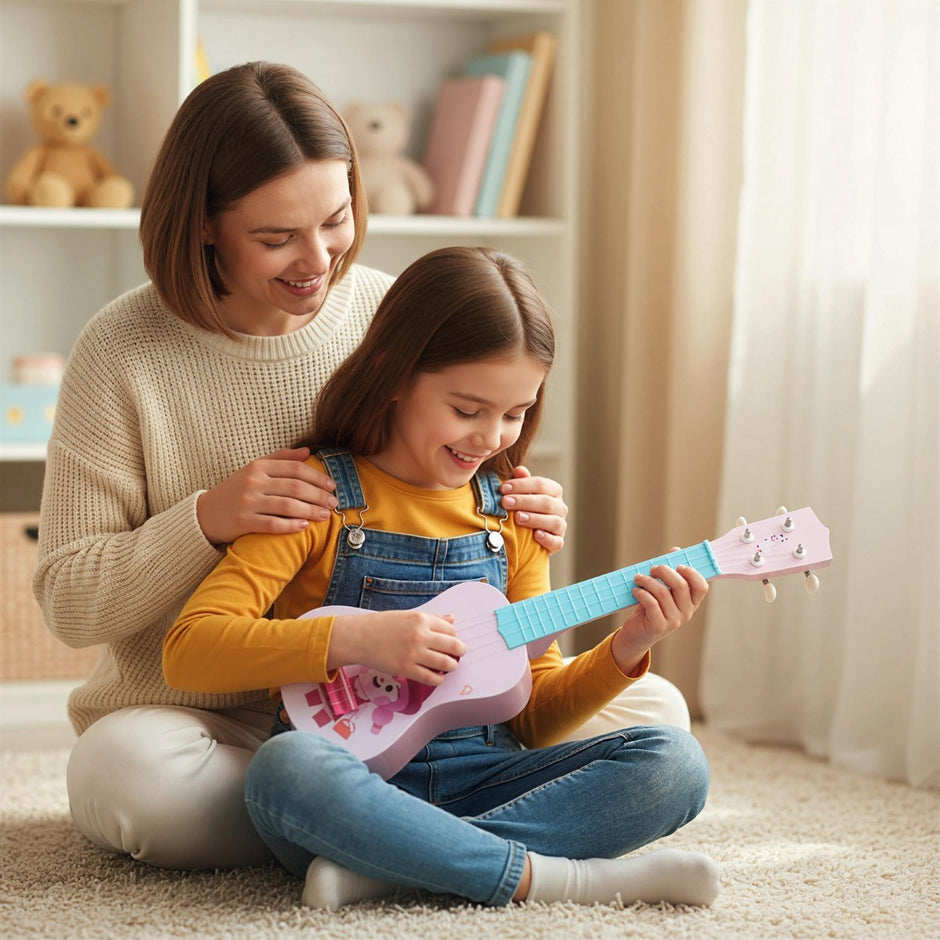 Tum – Ukulele för Barn Mini Leksaks med Nylon sträng och Band Nybörjare – 21 4 12 – Rosa