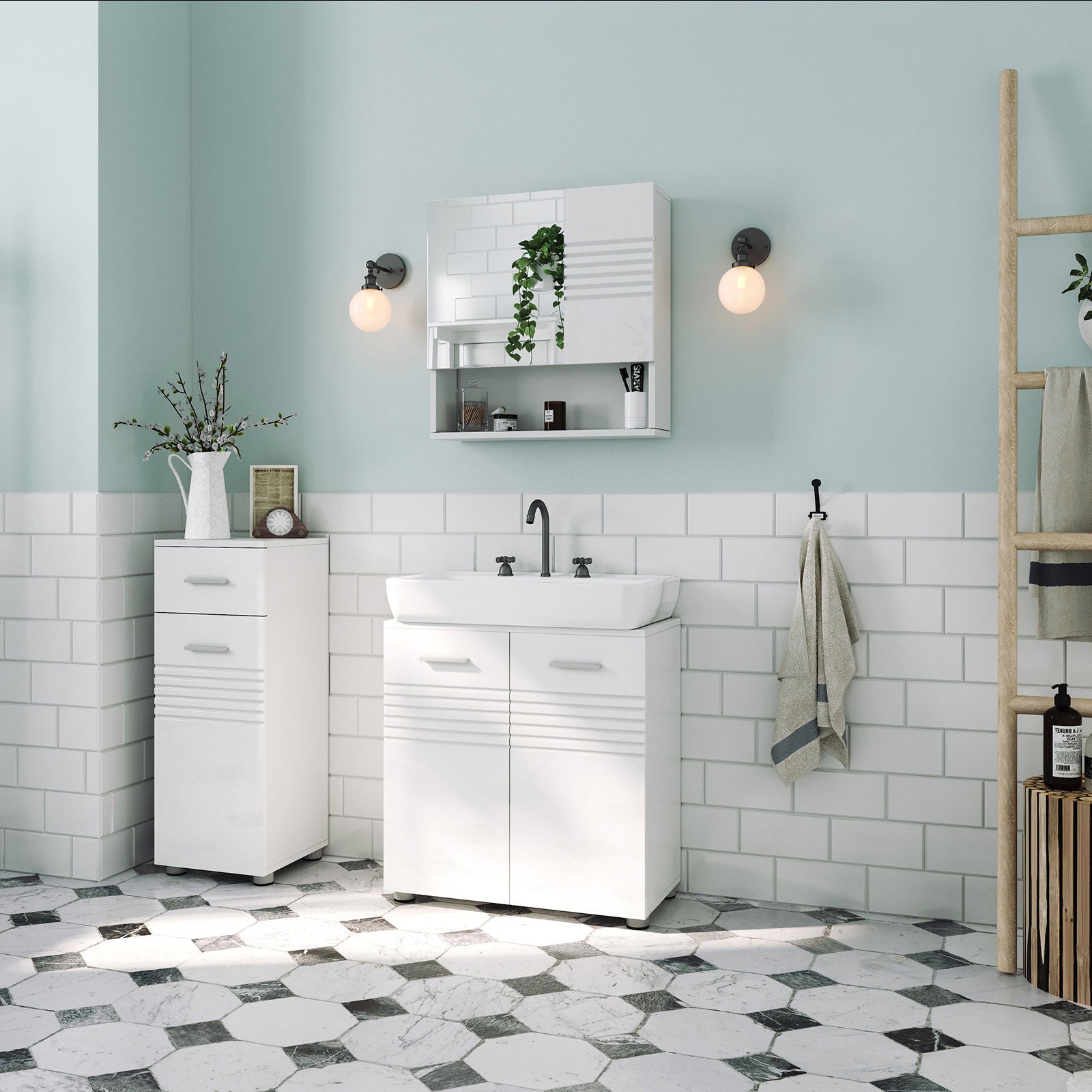 Badezimmerschrank - klein - "moderne Kerben"