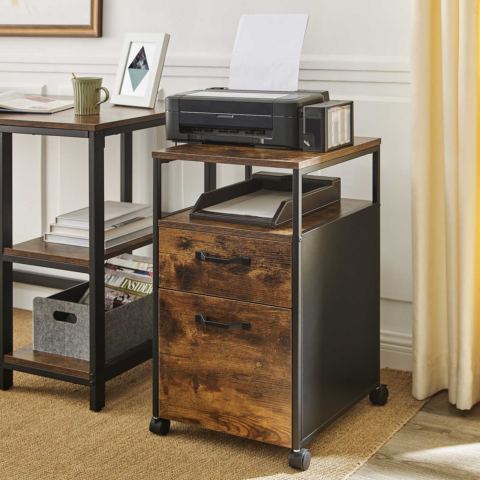 Ladeblok - Bürobox mit 2 Schubladen - auf Rädern - braun/schwarz
