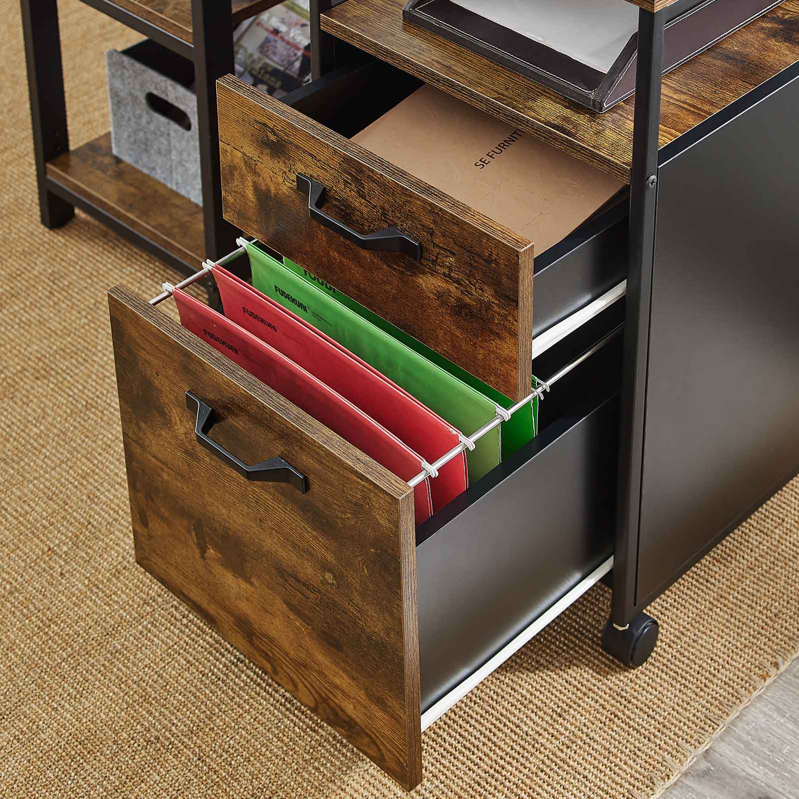 Ladeblok - Bürobox mit 2 Schubladen - auf Rädern - braun/schwarz