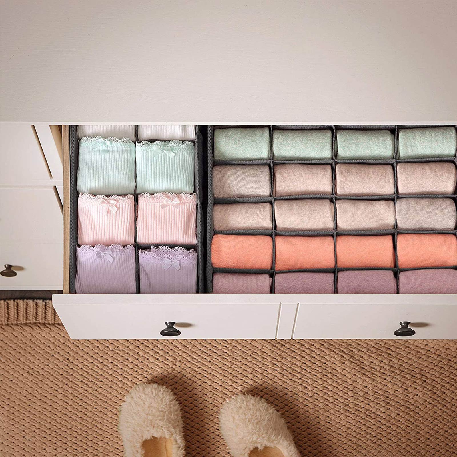 Opbergdozen - Set van 8 - Lade-Organizer - Opvouwbaar - Grijs