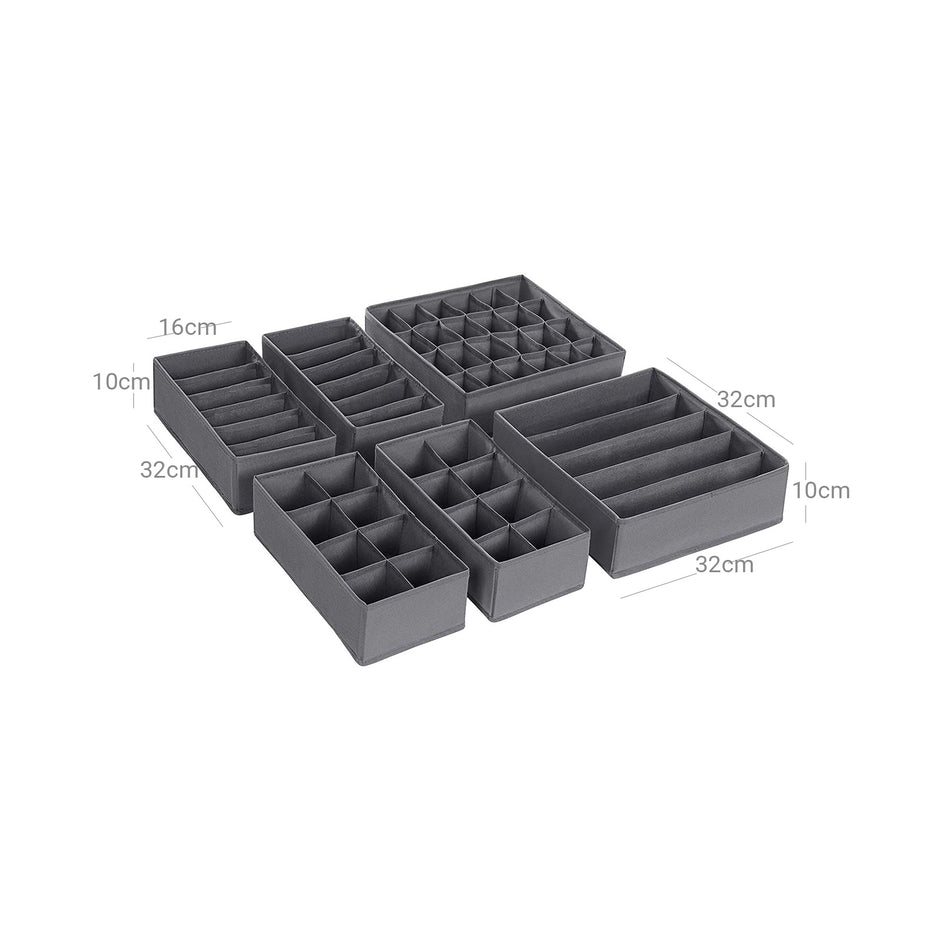 Opbergdozen - Set van 8 - Lade-Organizer - Opvouwbaar - Grijs