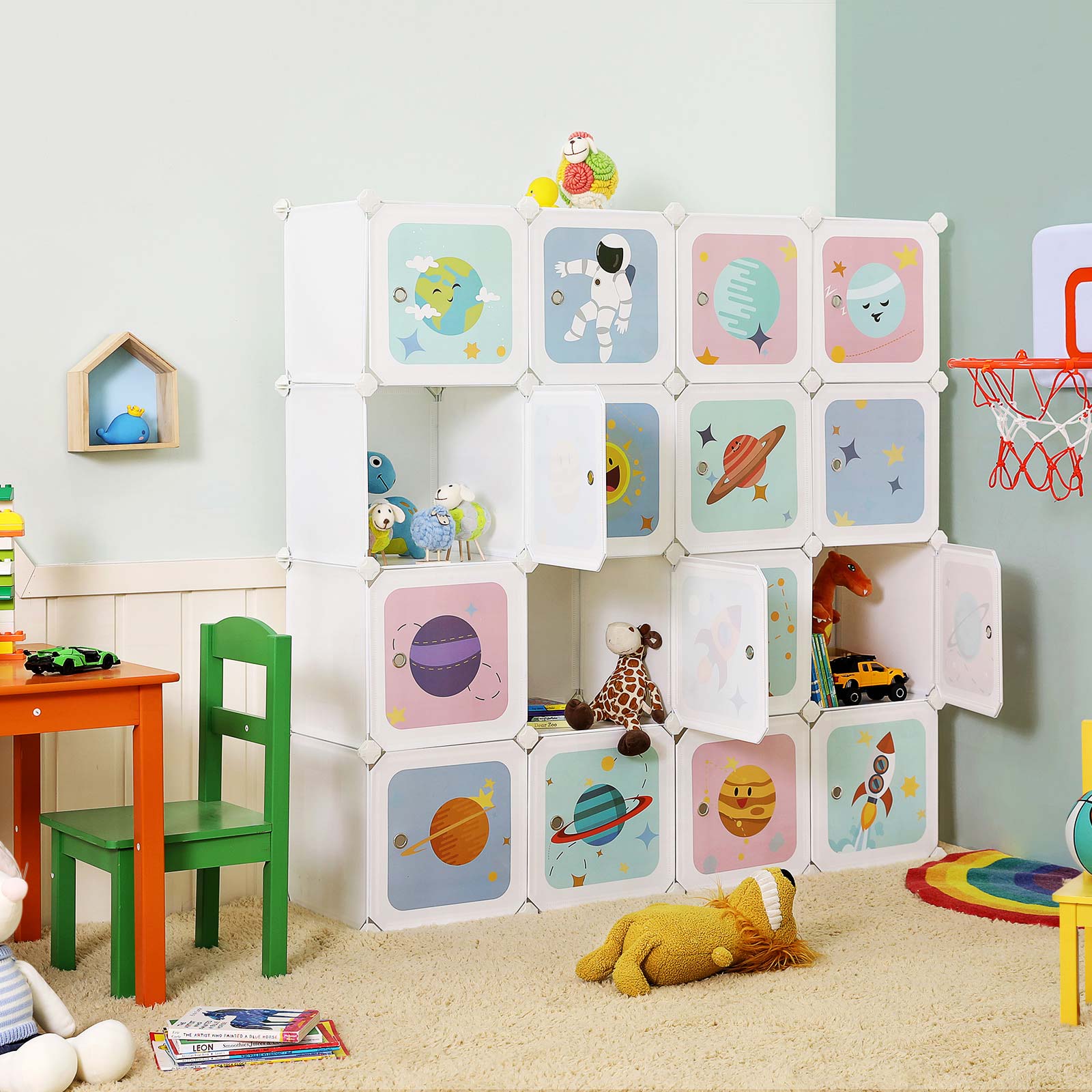 Lagerschrank - Kinderschrank mit Türen - Plastikschuh Rack - Weiß