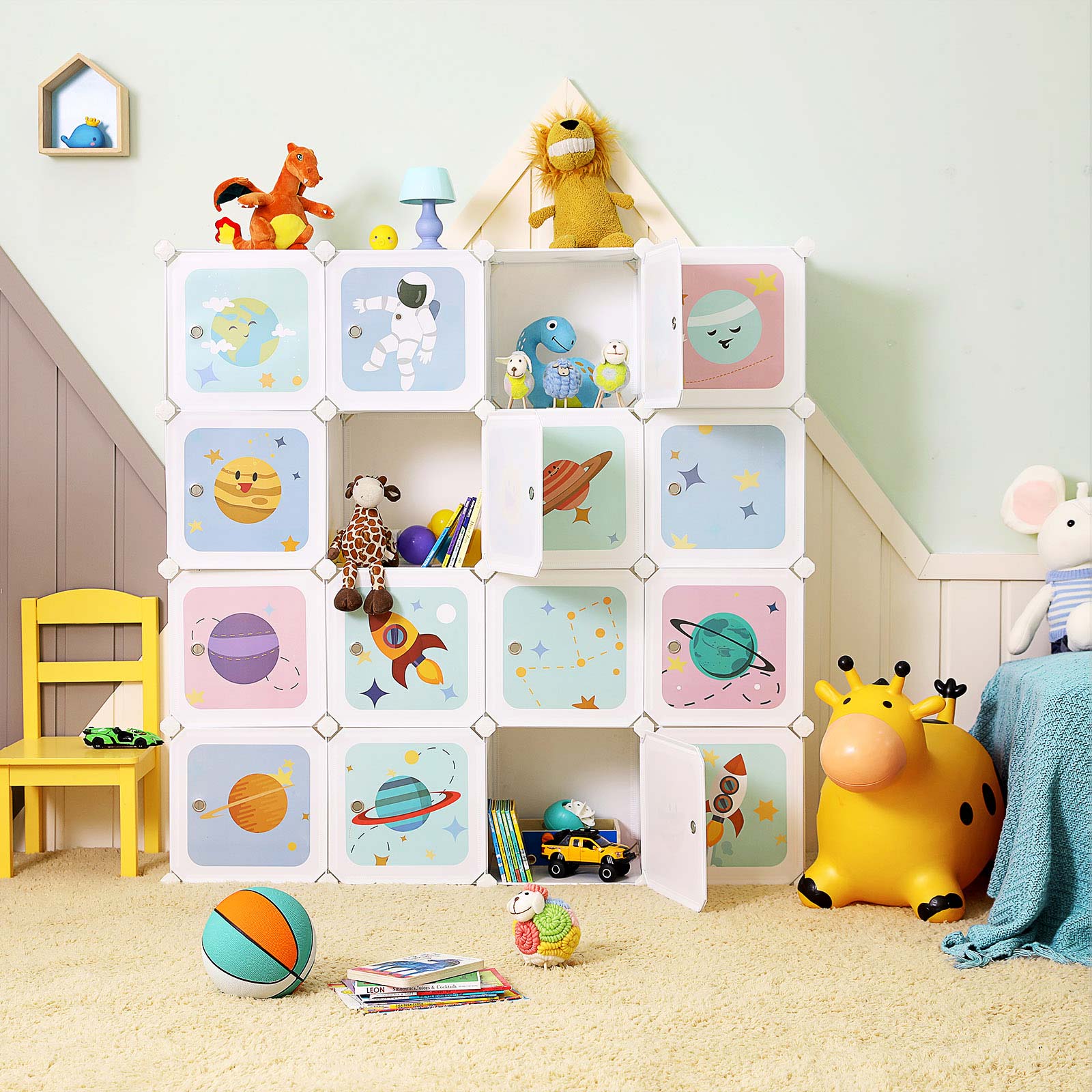 Lagerschrank - Kinderschrank mit Türen - Plastikschuh Rack - Weiß