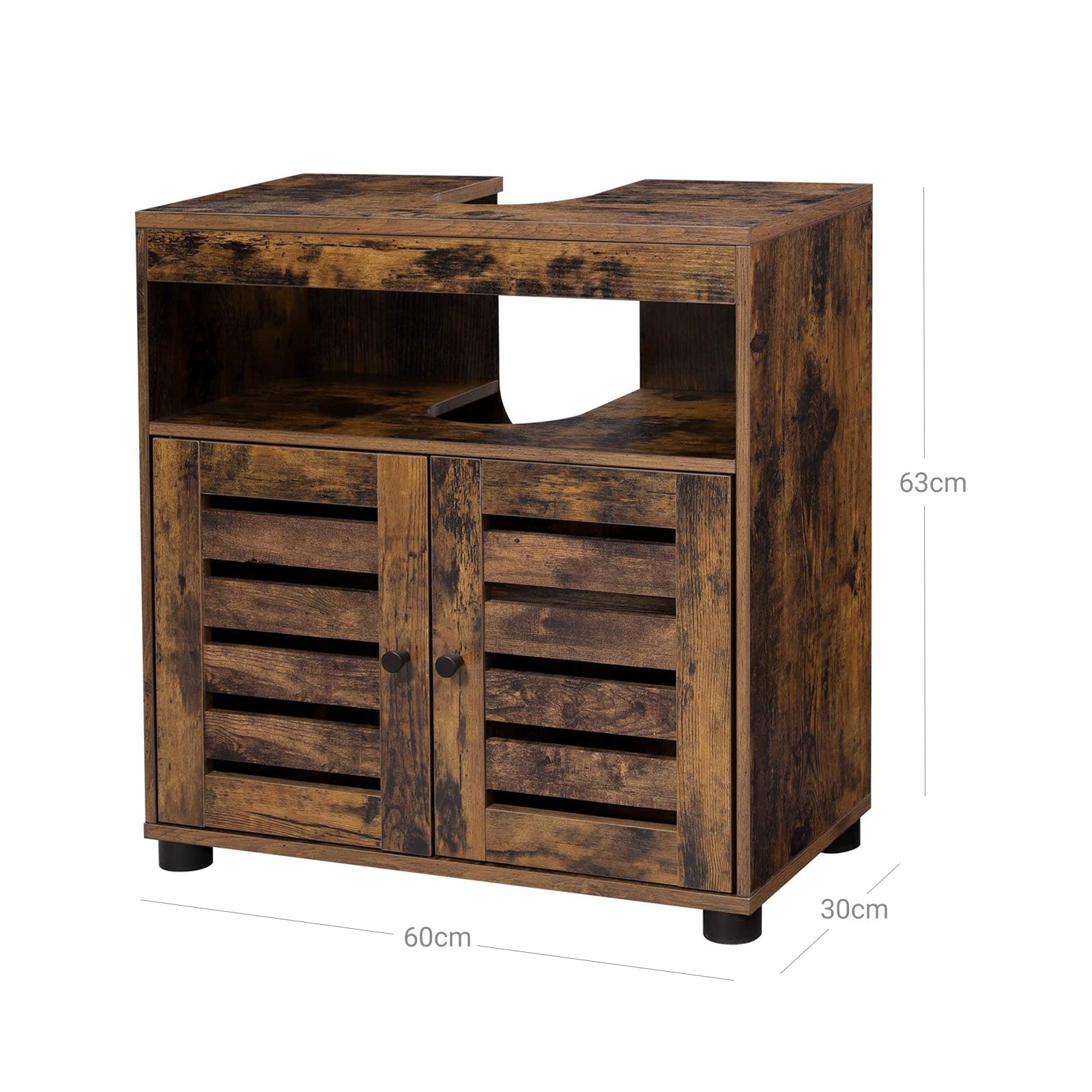 Waschbecken Möbel - Badezimmerschrank mit 2 Lattentüren - Industriedesign - Brown