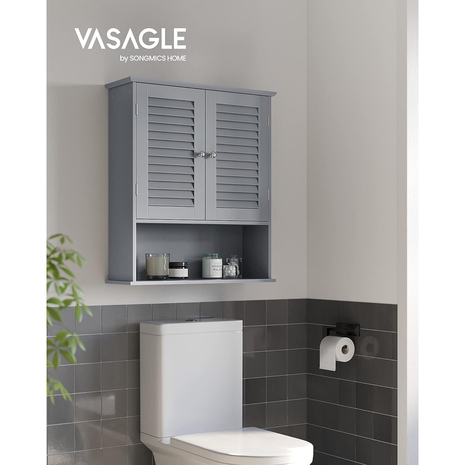 Badezimmermöbel - mit verstellbarem Regal und Lattentüren