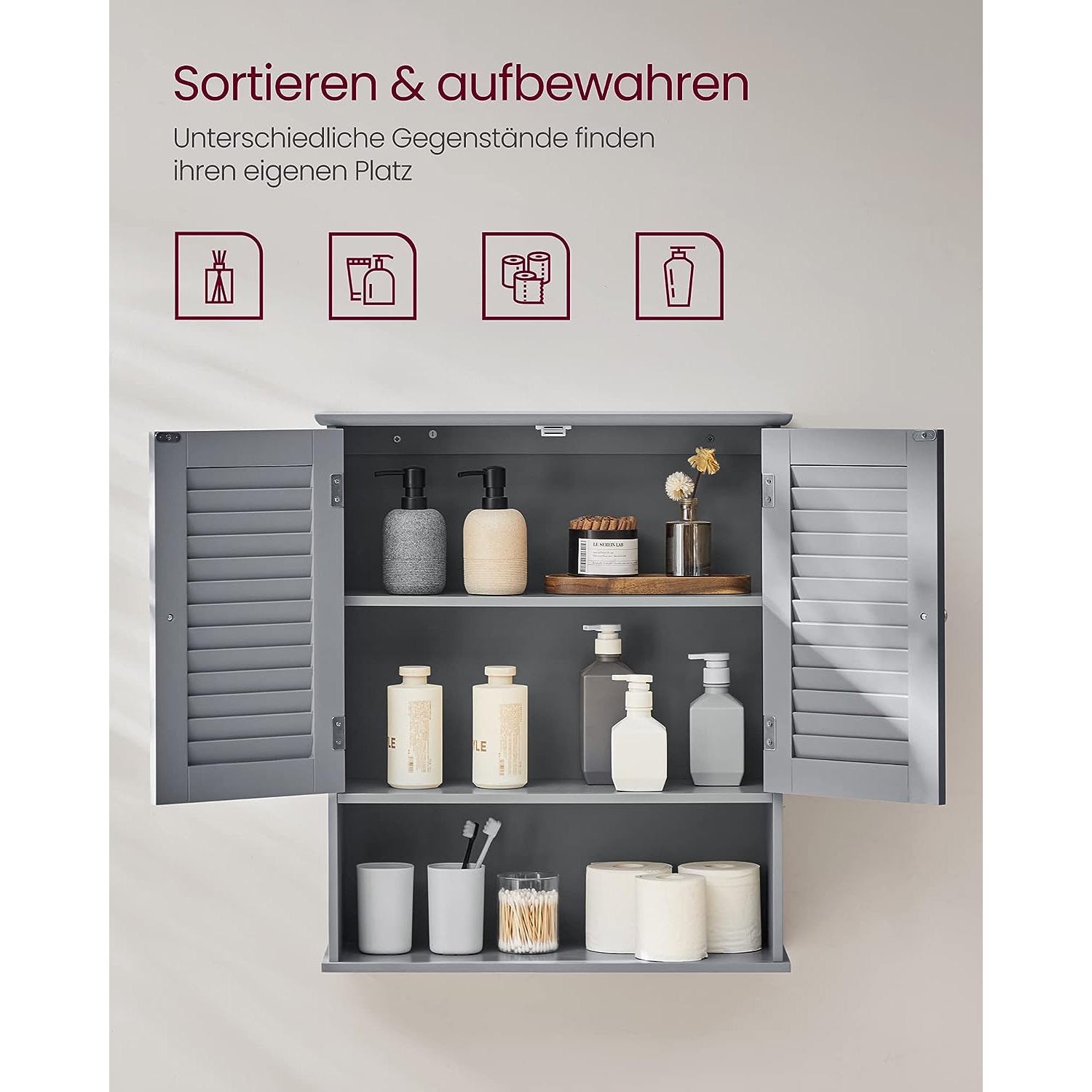 Badezimmermöbel - mit verstellbarem Regal und Lattentüren