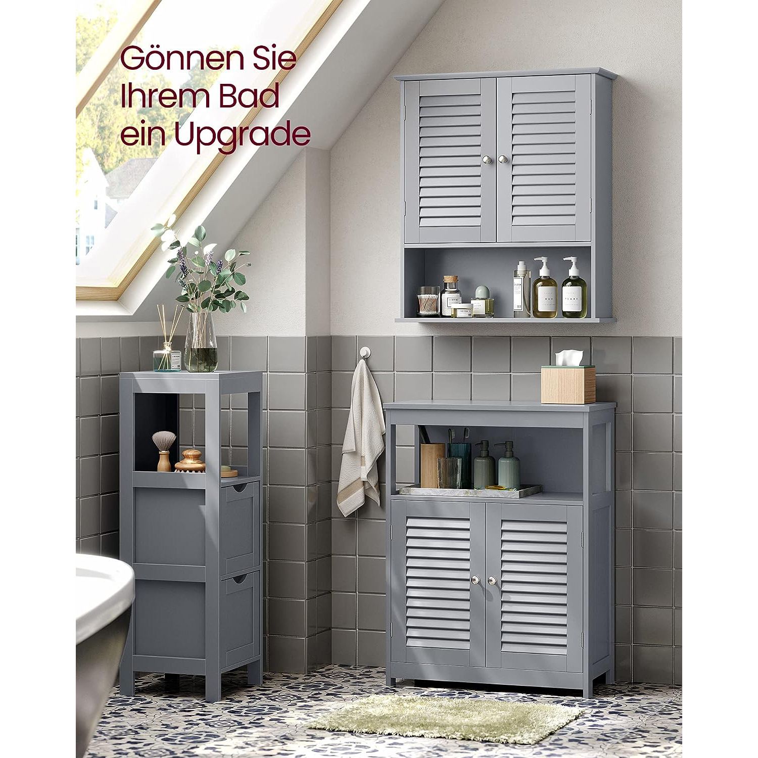 Badezimmermöbel - mit verstellbarem Regal und Lattentüren