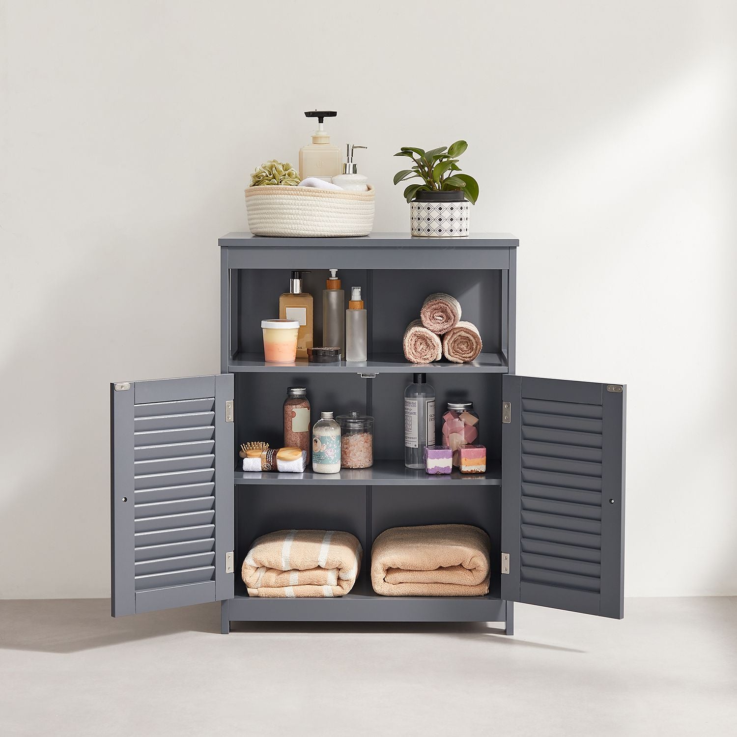 Badezimmerschrank - Küchenschrank mit offenem Fach - Grau