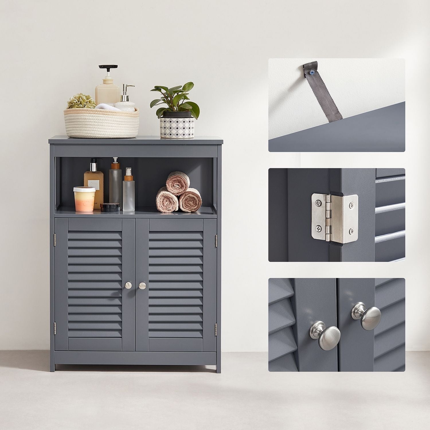 Badezimmerschrank - Küchenschrank mit offenem Fach - Grau