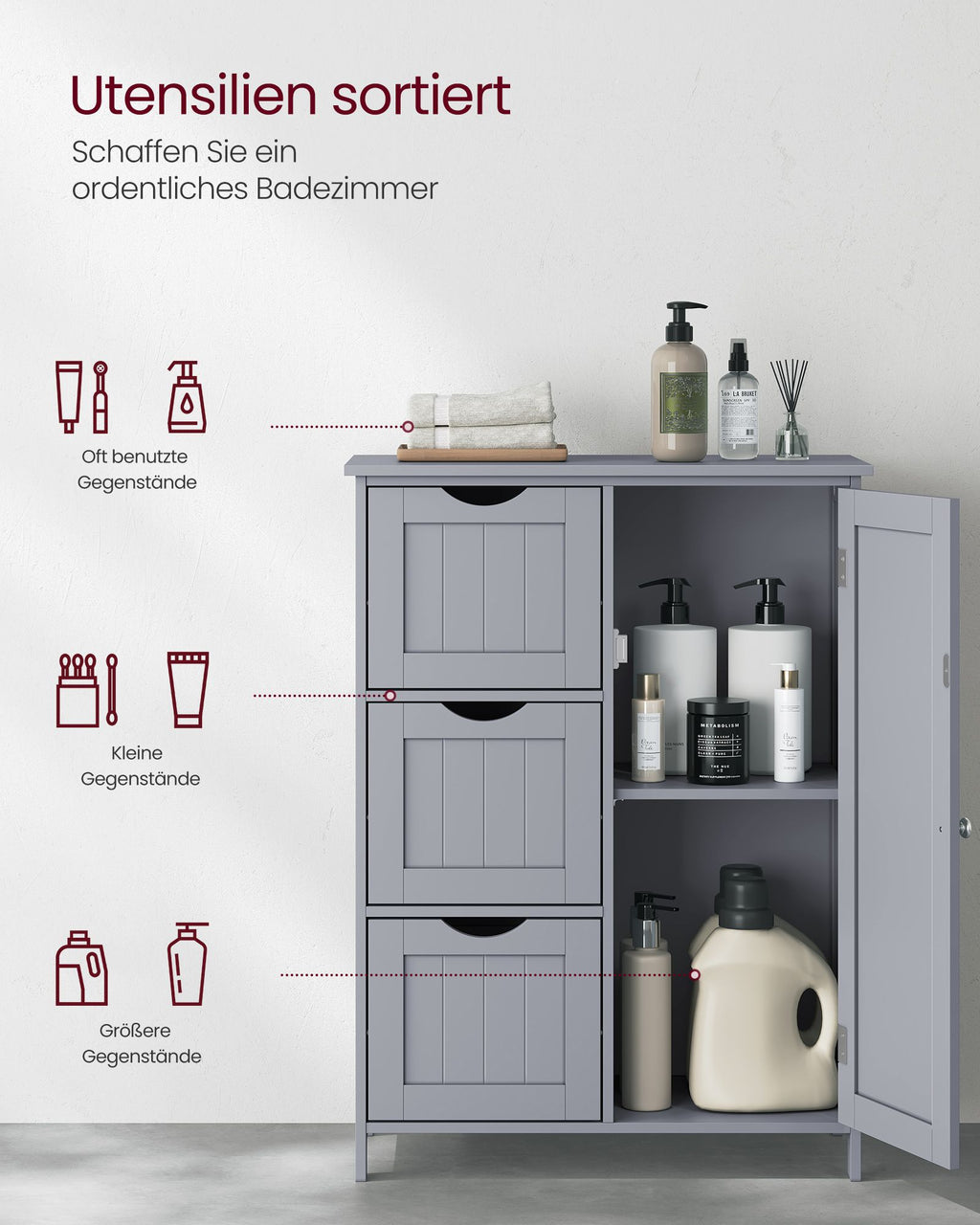 Badezimmermöbel - mit 3 Schubladen und Schranktür