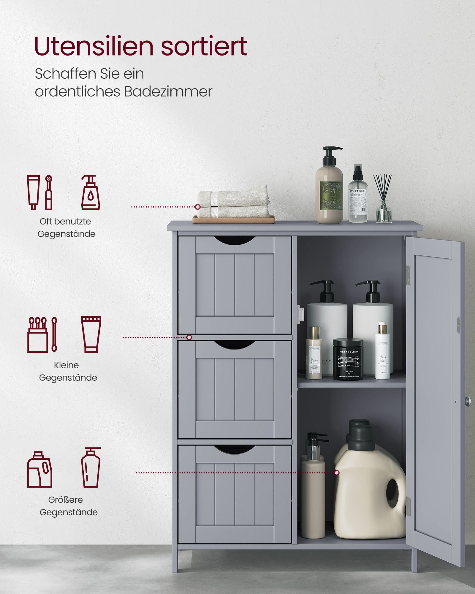 Badezimmermöbel - mit 3 Schubladen und Schranktür
