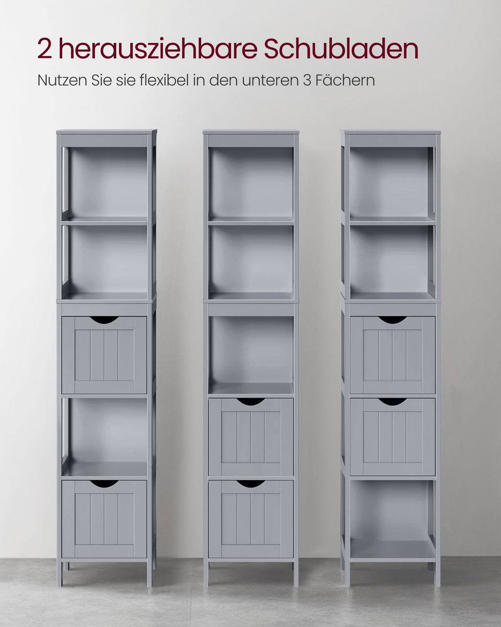 Badezimmerschrank - hoch - schmaler Stehen - Taube grau