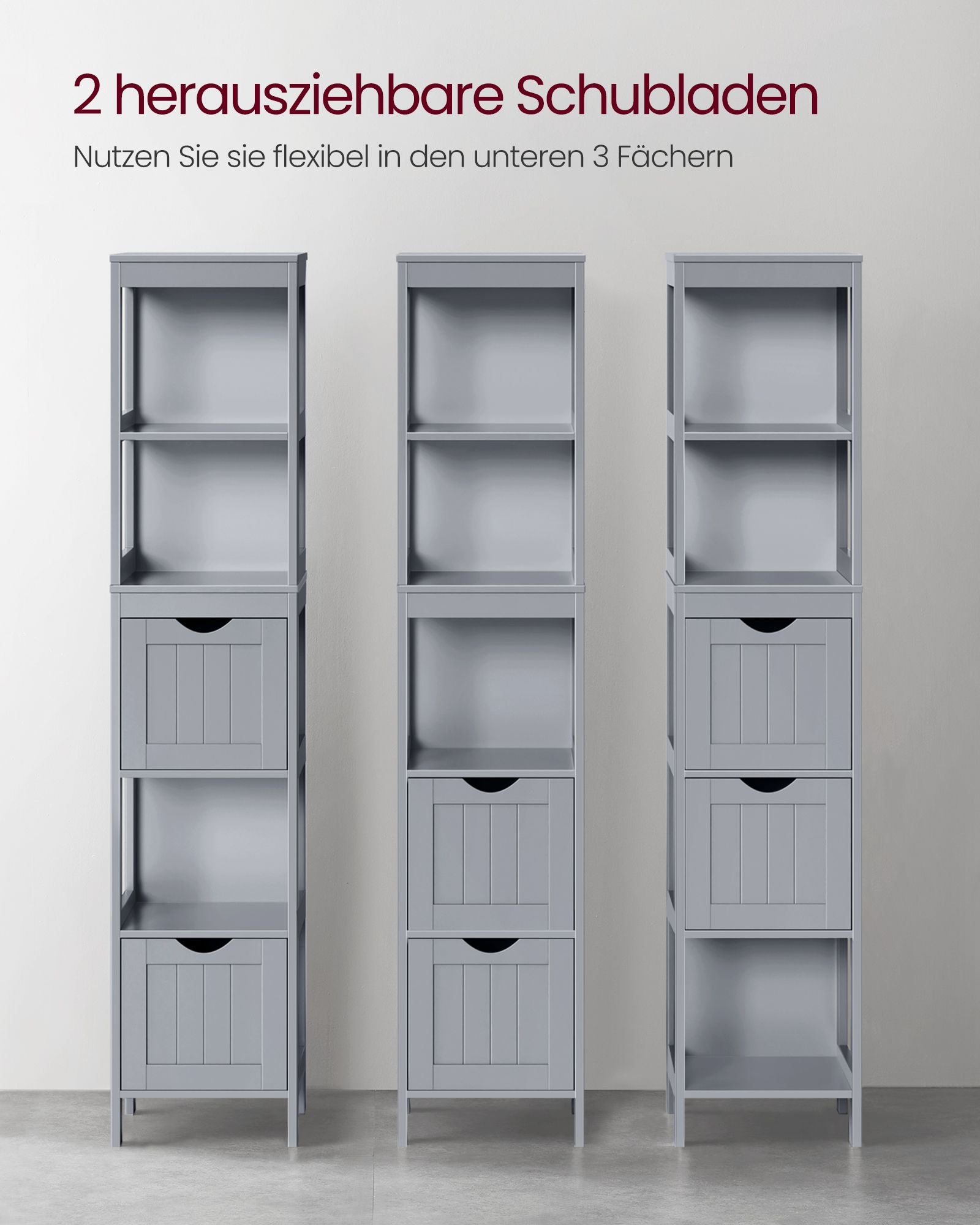 Badezimmerschrank - hoch - schmaler Stehen - Taube grau