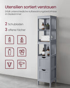 Badezimmerschrank - hoch - schmaler Stehen - Taube grau