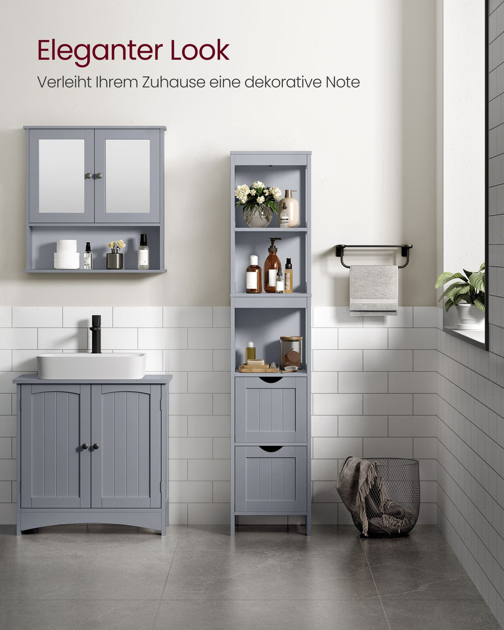 Badezimmerschrank - hoch - schmaler Stehen - Taube grau