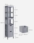 Badezimmerschrank - hoch - schmaler Stehen - Taube grau