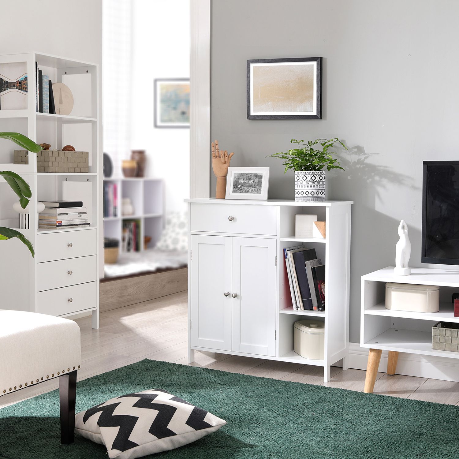 Badezimmerschrank - mit 1 Schublade - 3 Regale - Holz - Weiß