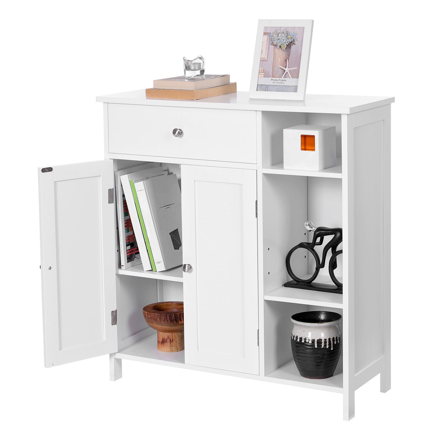 Badezimmerschrank - mit 1 Schublade - 3 Regale - Holz - Weiß