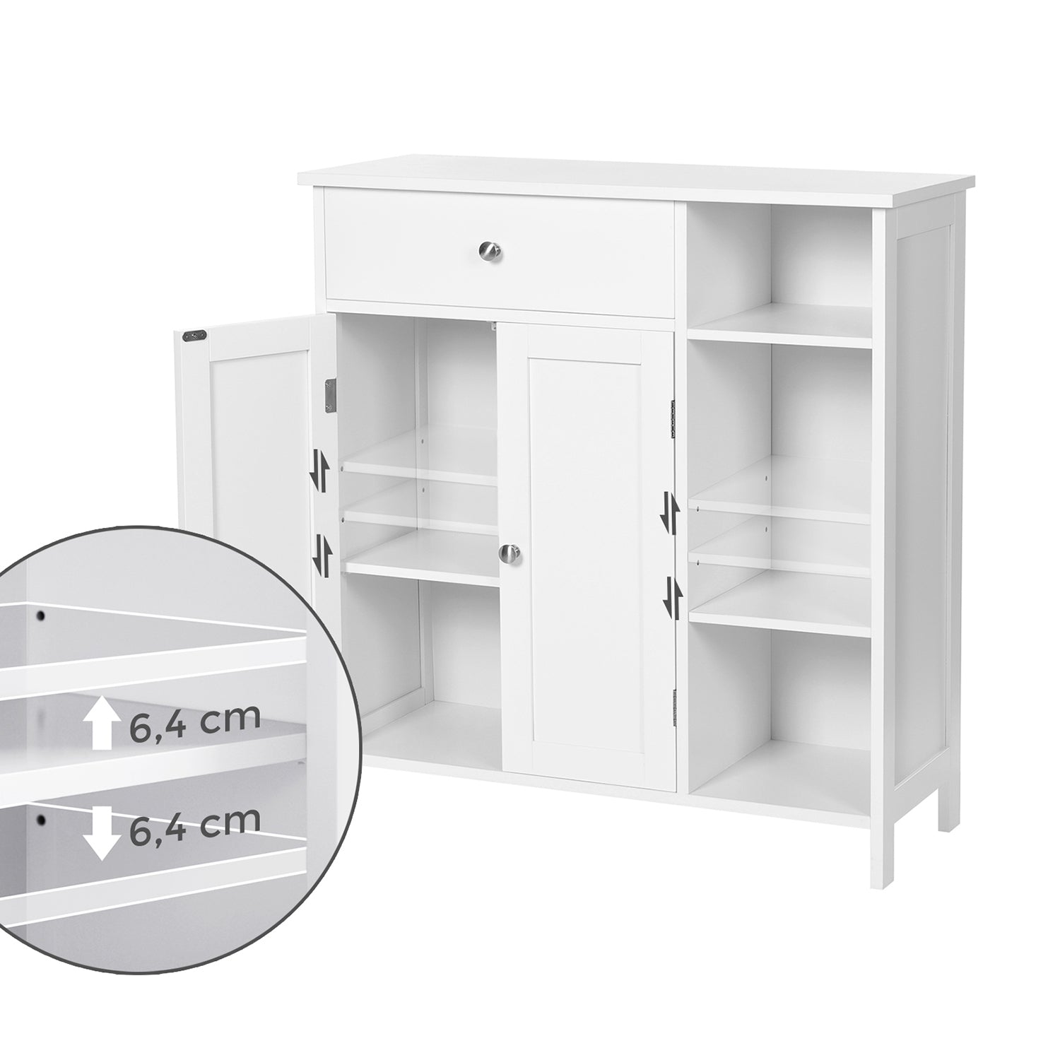 Badezimmerschrank - mit 1 Schublade - 3 Regale - Holz - Weiß