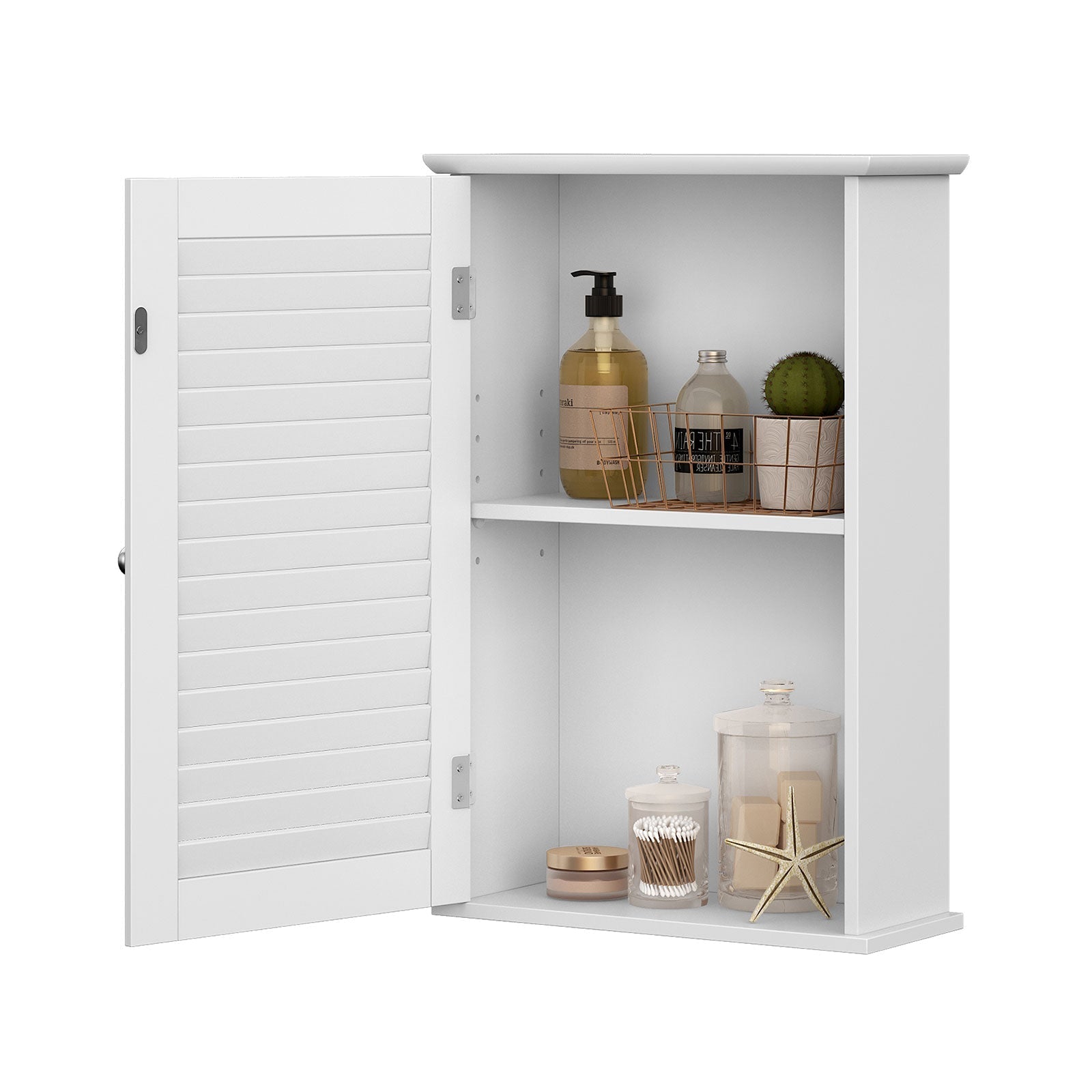 Badezimmerschrank - Wandschrank mit Tür - 40 x 16 x 60 cm - Holz - Weiß