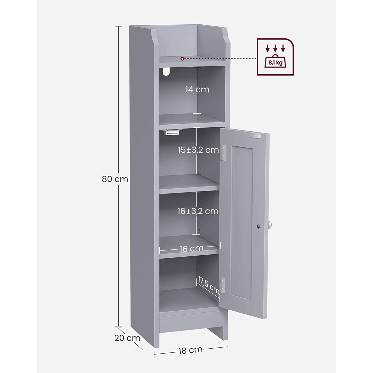 Badezimmerschrank - Beepercase - Zwei offene Fächer - grau