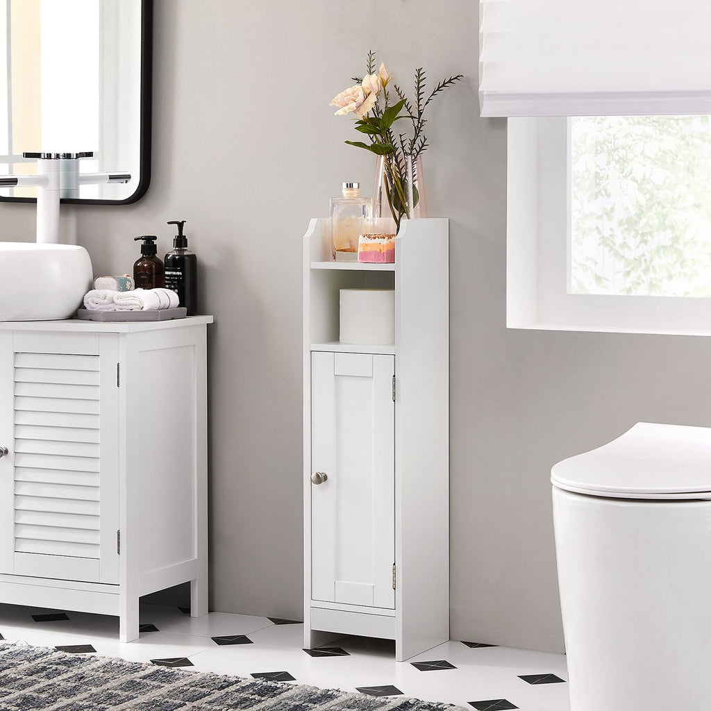 Bathroom cabinet - Narrow cupboard - With door and 2 shelves - White