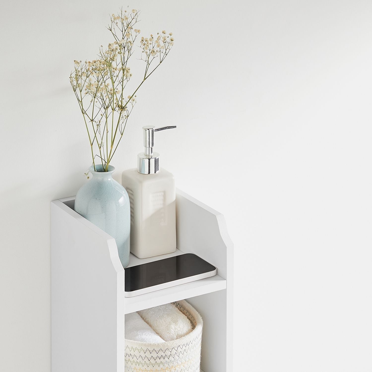 Bathroom cabinet - Narrow cupboard - With door and 2 shelves - White