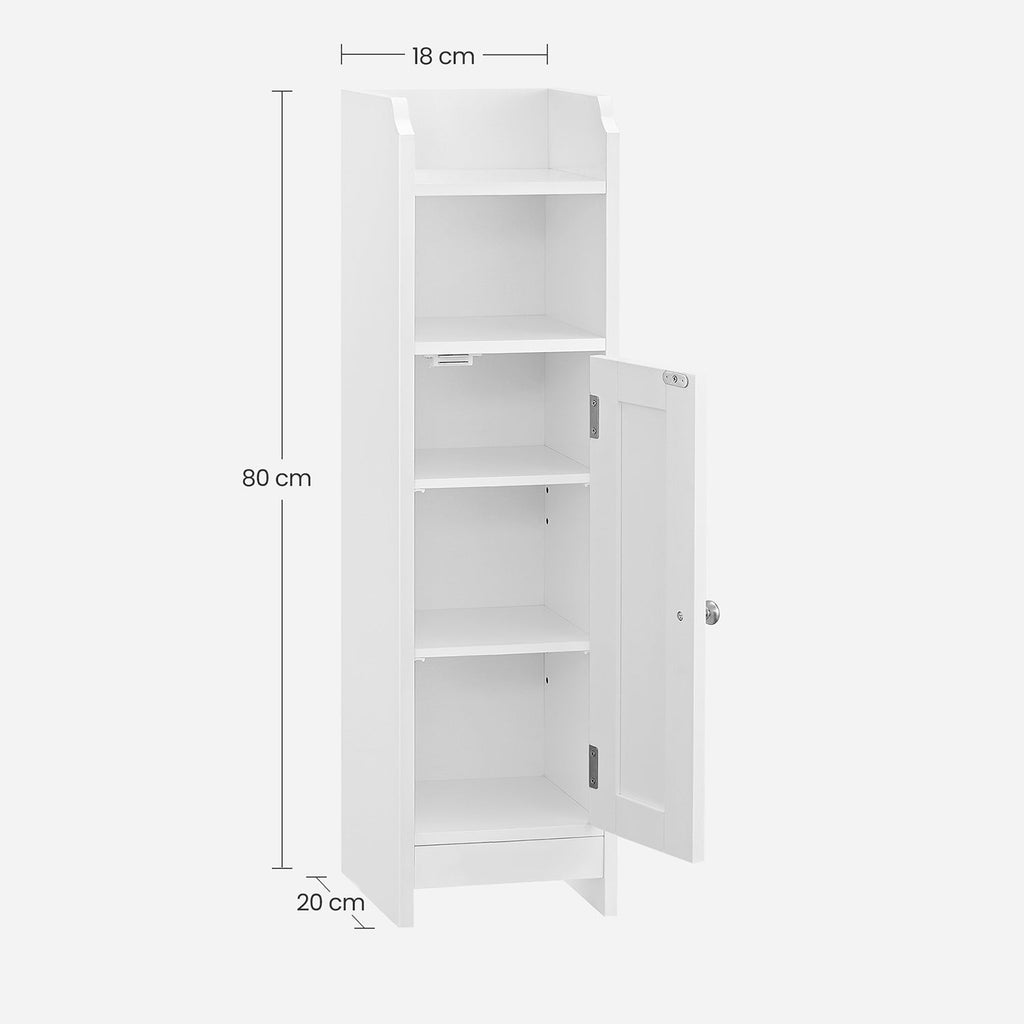 Bathroom cabinet - Narrow cupboard - With door and 2 shelves - White