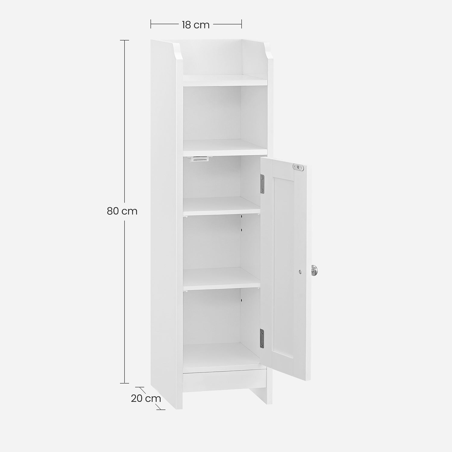 Bathroom cabinet - Narrow cupboard - With door and 2 shelves - White