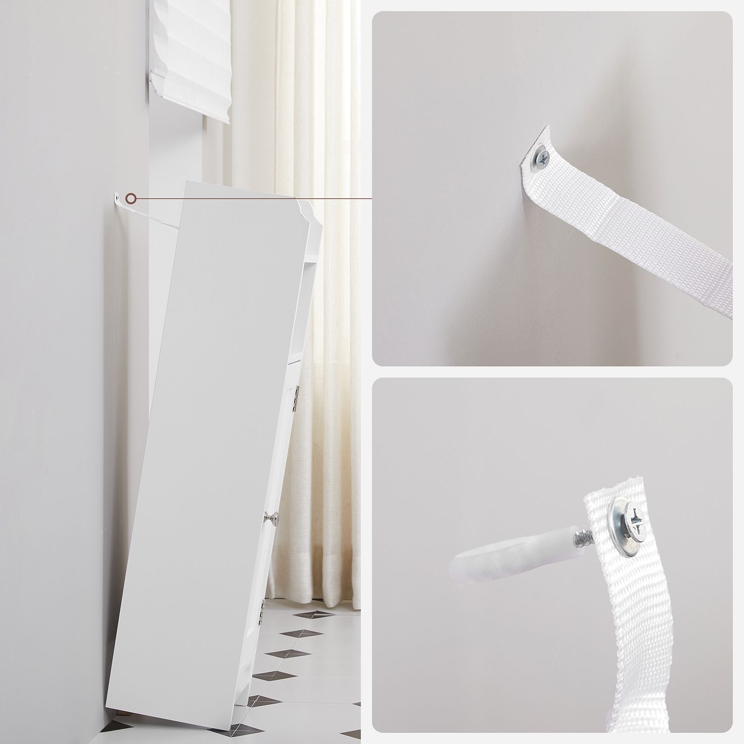 Bathroom cabinet - Narrow cupboard - With door and 2 shelves - White