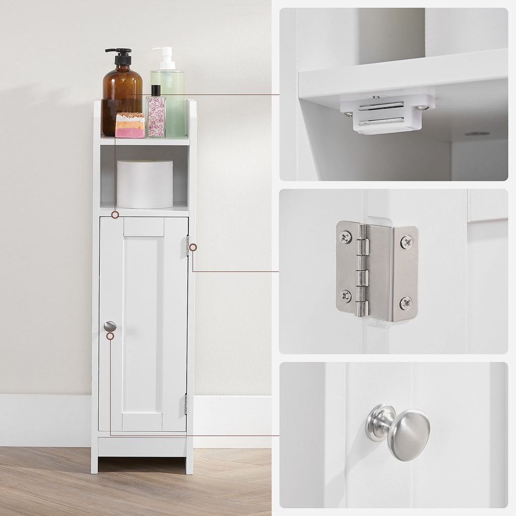 Bathroom cabinet - Narrow cupboard - With door and 2 shelves - White