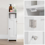 Bathroom cabinet - Narrow cupboard - With door and 2 shelves - White