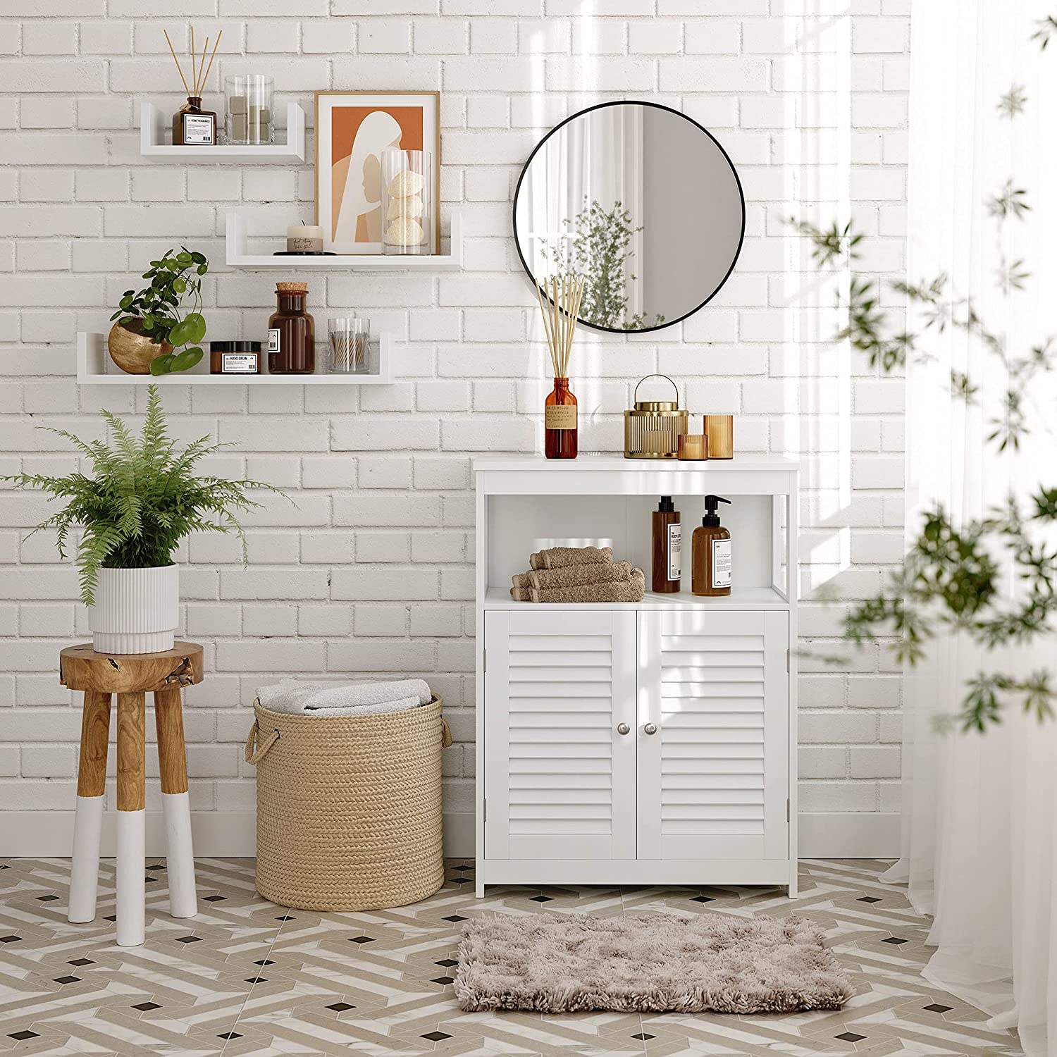 Badezimmerschrank - mit offenem Fach - Verstellbare Regale - Weiß