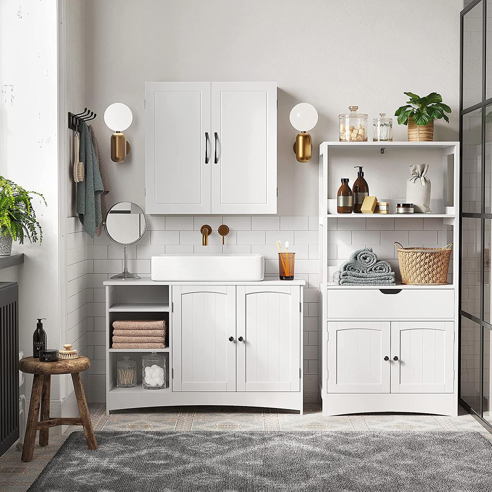 Waschbecken Möbel - extra langer Grundschrank - Badezimmermöbel - Weiß