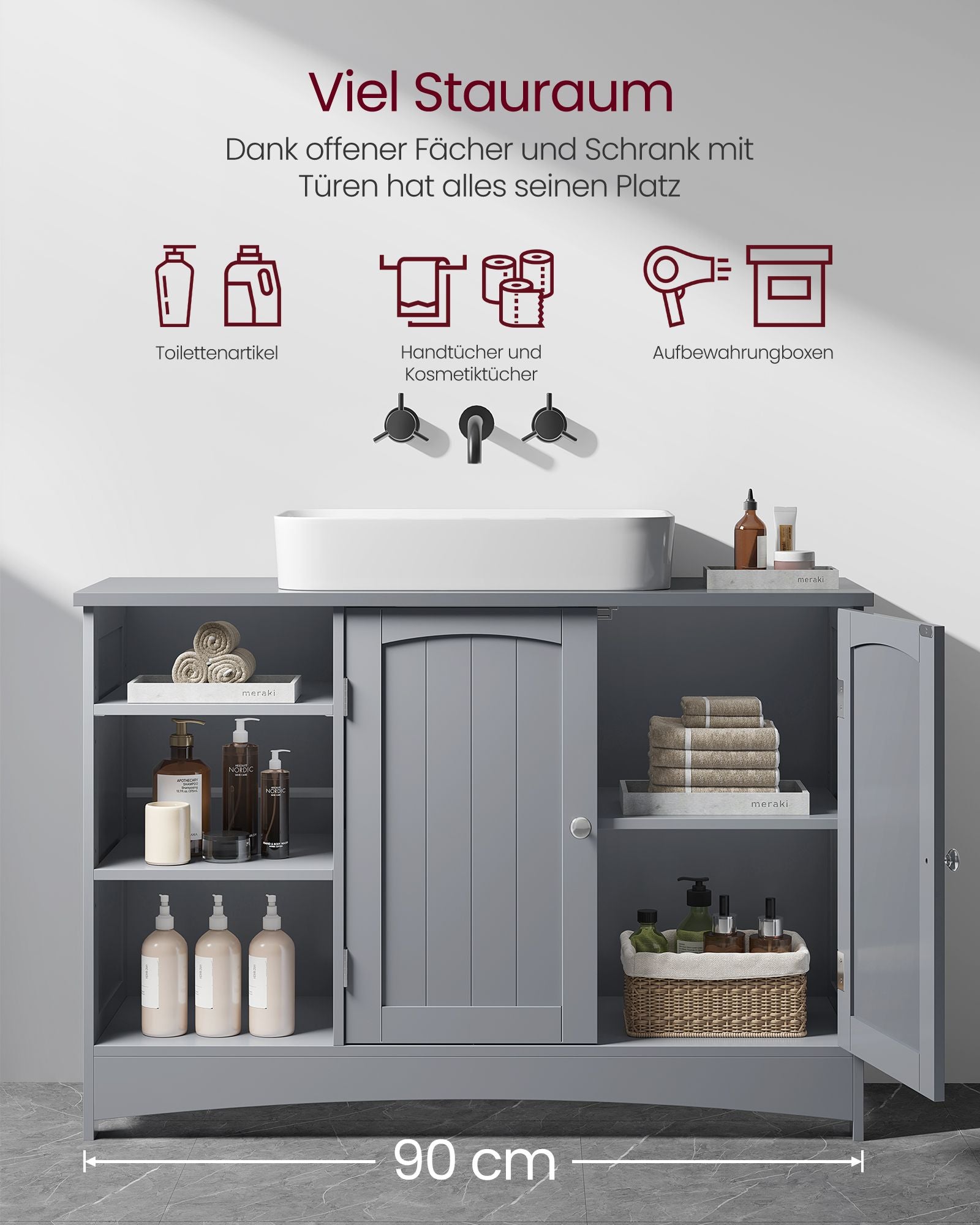 Waschbeckenschrank - extra lang - 2 Türen