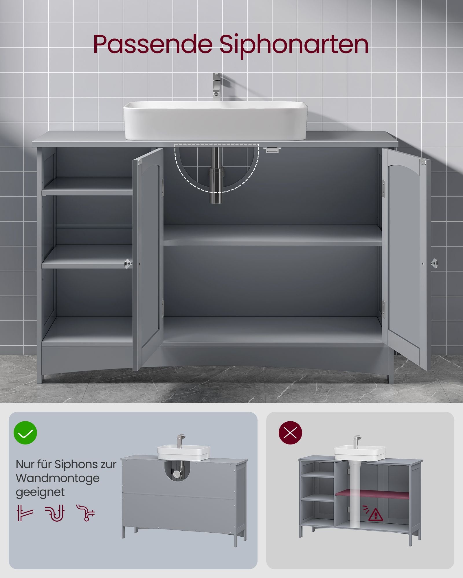 Waschbeckenschrank - extra lang - 2 Türen