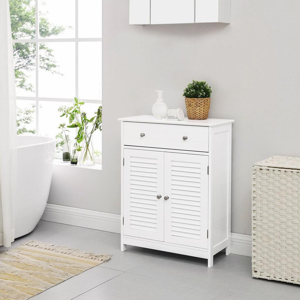 Badezimmerschrank - mit 2 Lattentüren - mit verstellbaren Regalen - Weiß