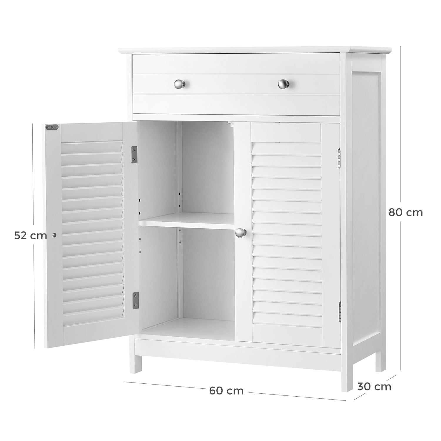 Badezimmerschrank - mit 2 Lattentüren - mit verstellbaren Regalen - Weiß