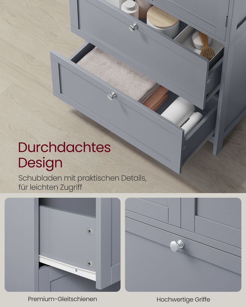 Badezimmerschrank - Wohnzimmerschrank - Türen - 2 Schubladen - aus Holz - Grau