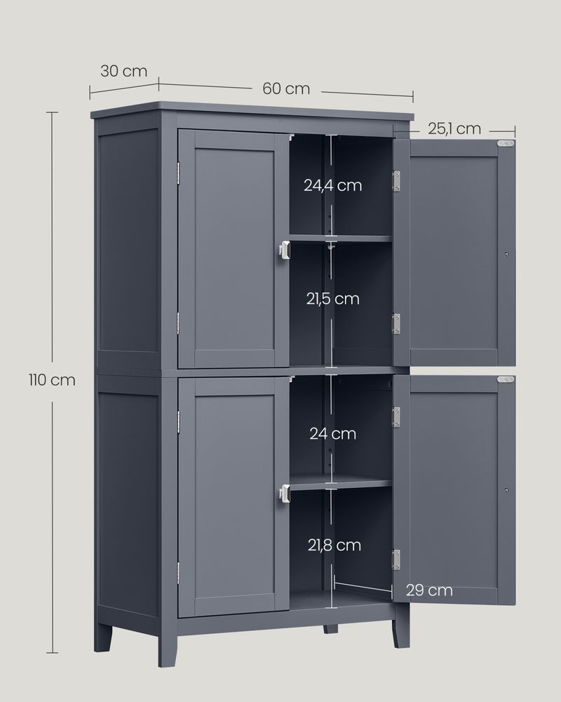 Badezimmerschrank - Wohnzimmerschrank - Türen - 4 Türen - aus Holz - Grau