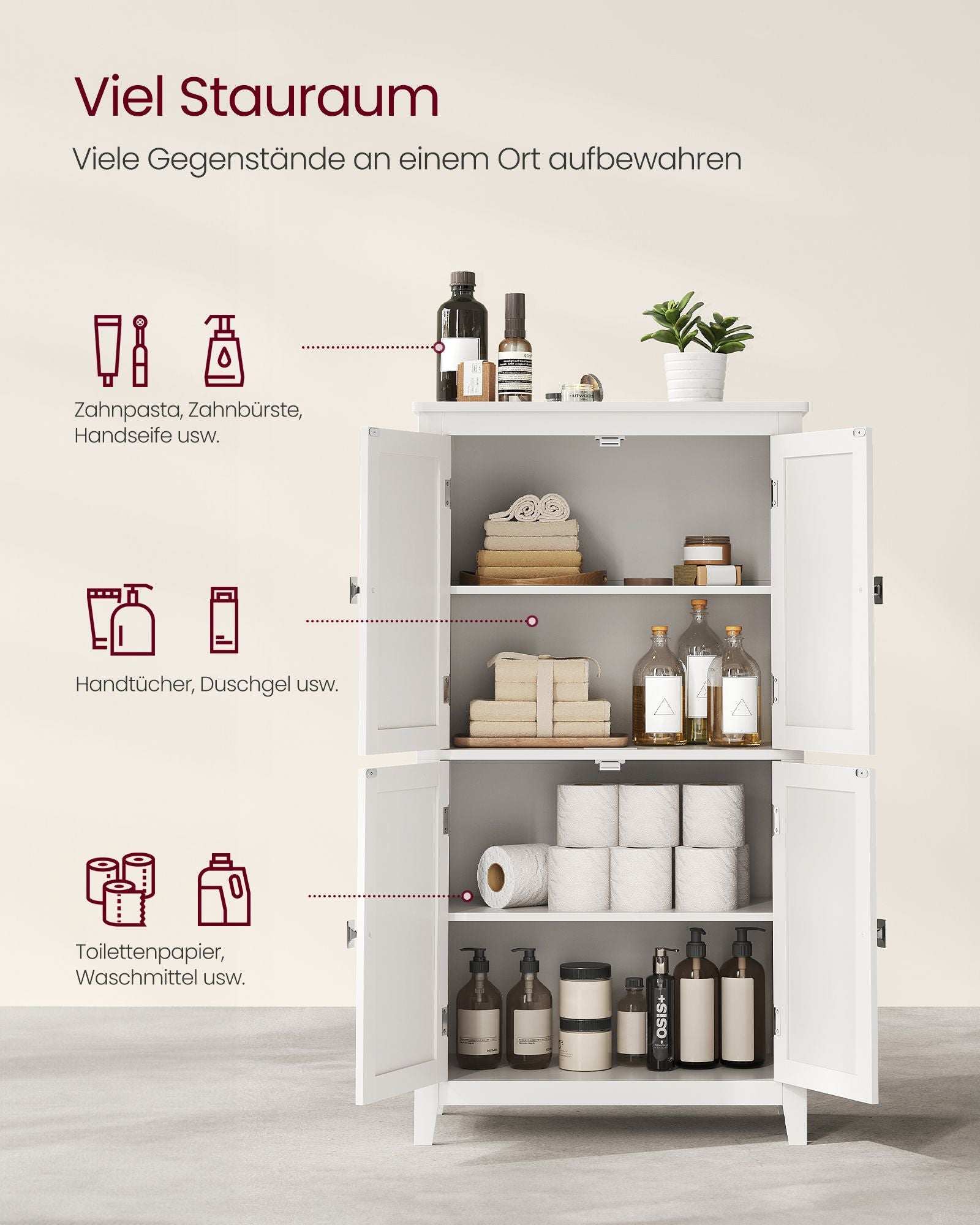 Badezimmermöbel - mit 4 Türen - klassisches Weiß