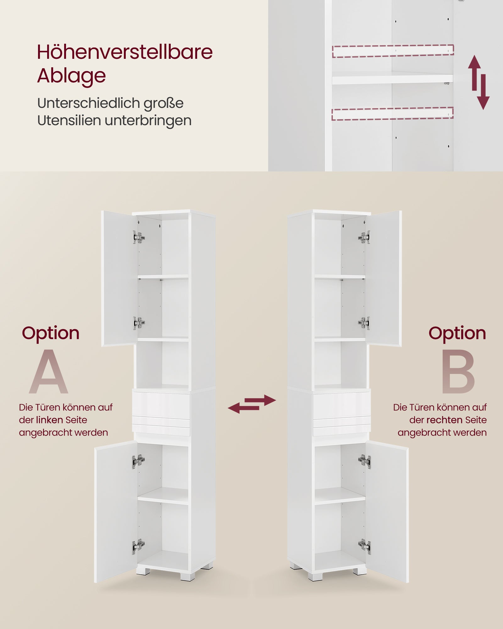 Badezimmermöbel - 30 x 30 x 170 cm - Verstellbare Regale
