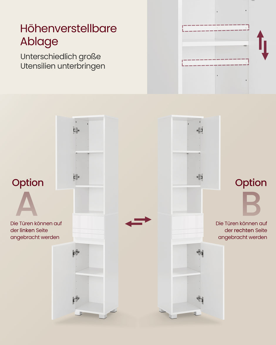 Badezimmermöbel - 30 x 30 x 170 cm - Verstellbare Regale