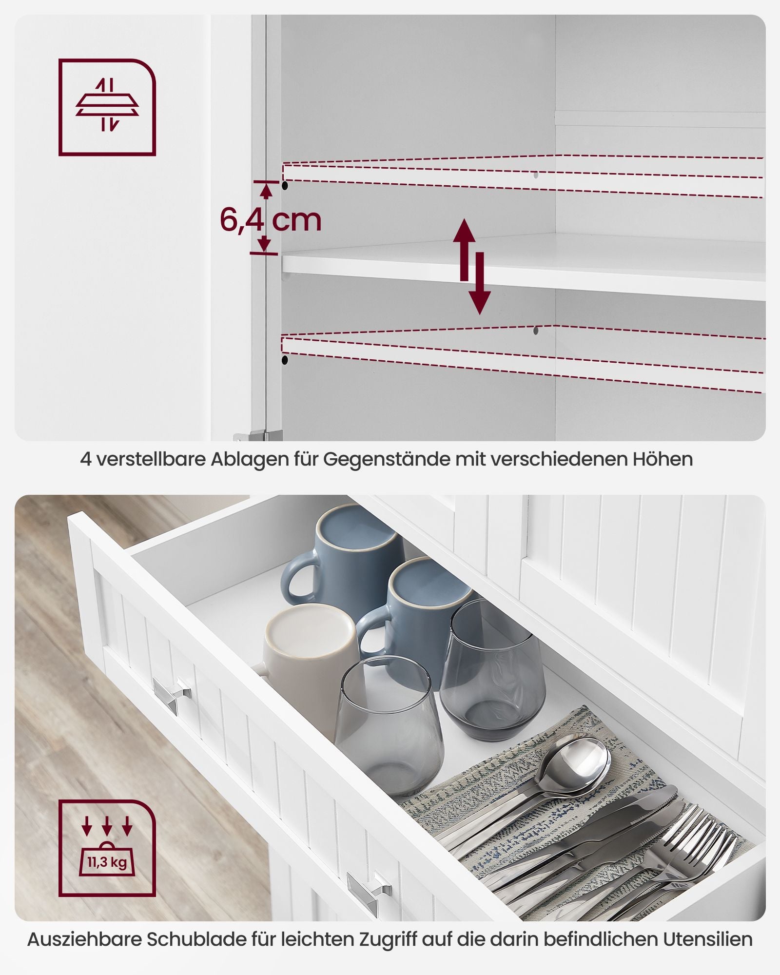 Küchenschrank - mit Regalen und Schubladen