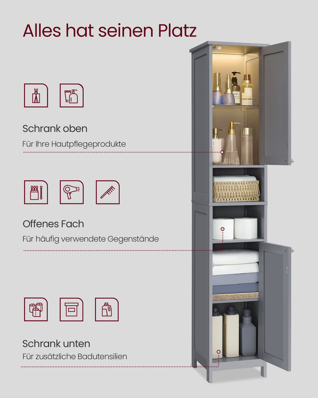 Badezimmermöbel - mit Taubengrau -Beleuchtung
